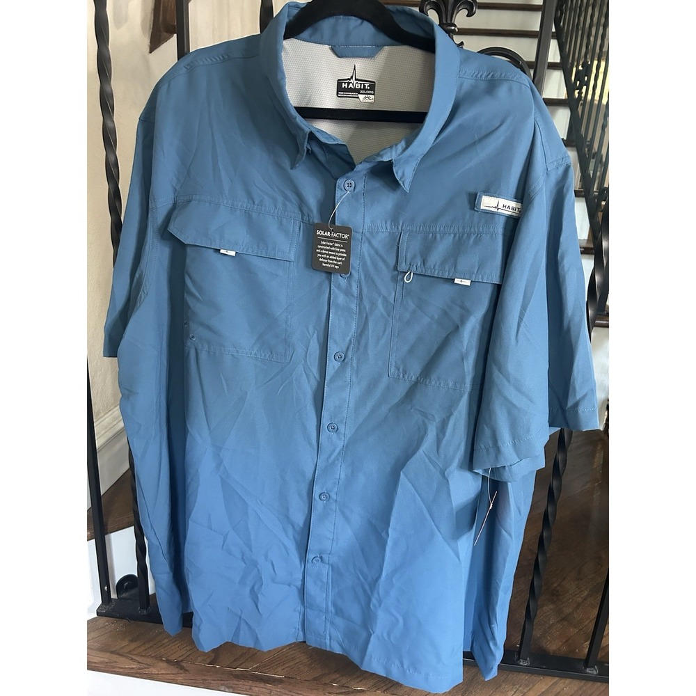 Men's Size 3X Habit Shirt Short Sleeves Solar Factor UPF 40 Blue